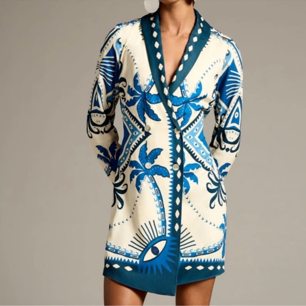 Farm Rio Anthropologie Long-Sleeve Blazer Dress XS
